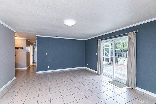 unfurnished room featuring light tile patterned floors, ornamental molding, and baseboards