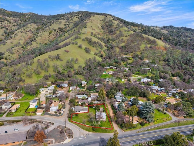 birds eye view of property featuring a mountain view