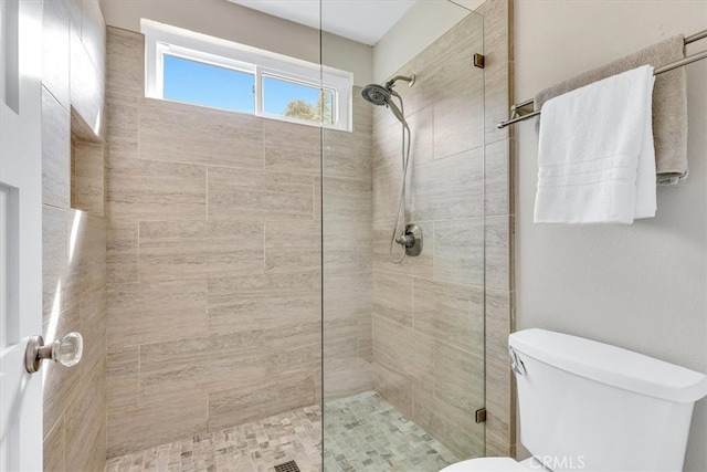 bathroom with a shower stall and toilet