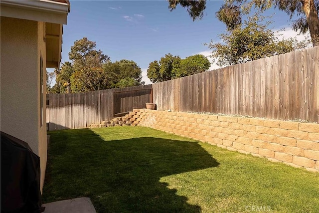 view of yard with a fenced backyard