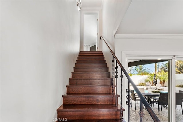 stairs with crown molding