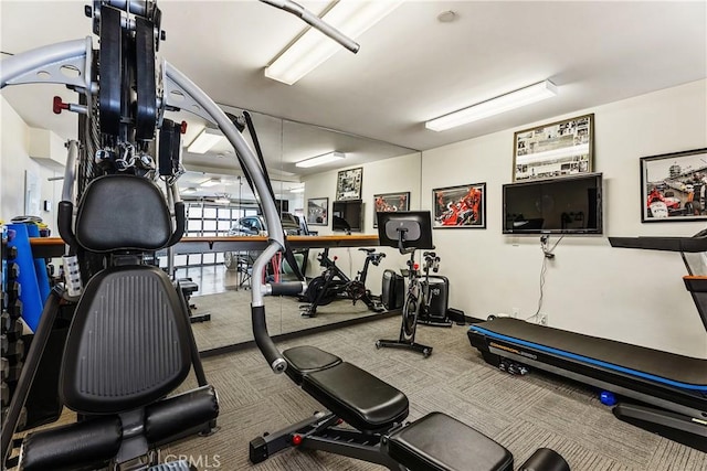 workout area with carpet flooring