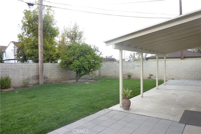 view of yard featuring a patio area and a fenced backyard