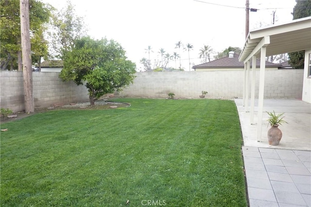 view of yard featuring a patio area and a fenced backyard