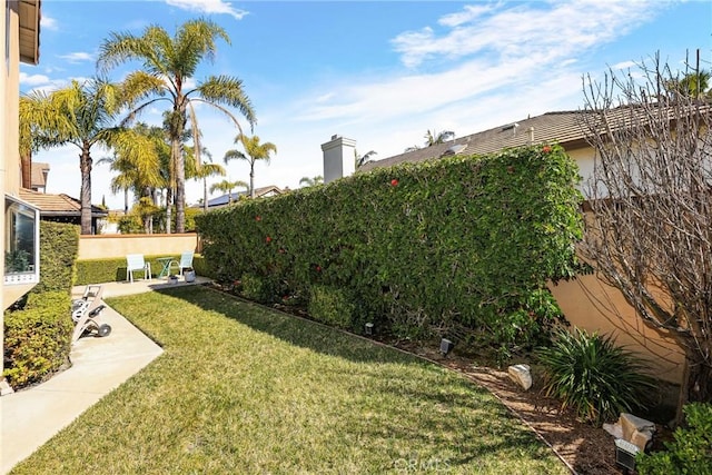 view of yard with a patio area and fence