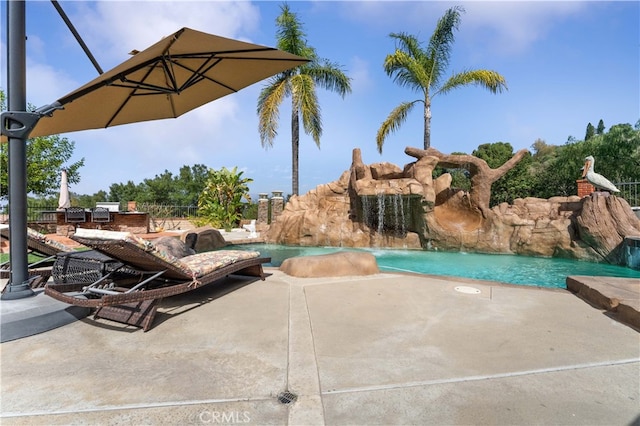 pool with a patio