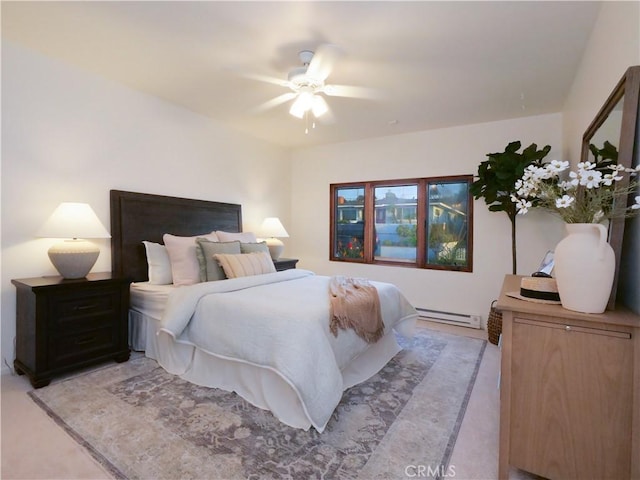 bedroom featuring a baseboard radiator and a ceiling fan