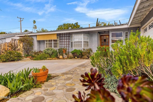 ranch-style house featuring stucco siding