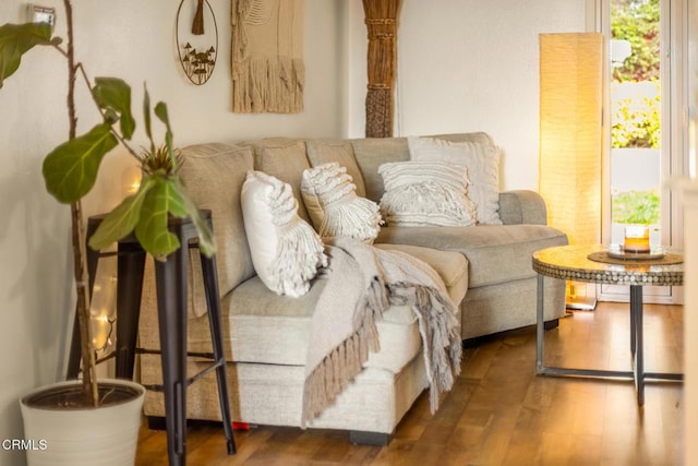 sitting room with plenty of natural light and wood finished floors