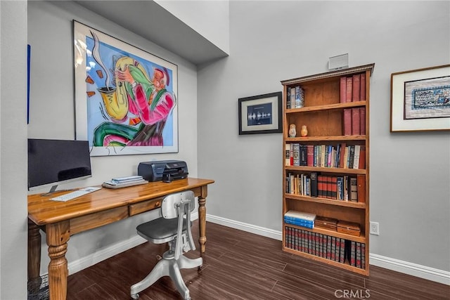 office with baseboards and wood finished floors