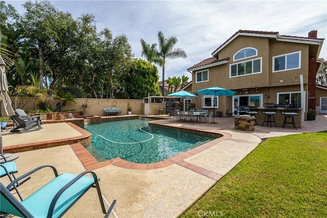 23 Landing, Laguna Niguel, CA 92677 - view of pool featuring outdoor dining space, an outdoor fire pit, a patio area, and a fenced backyard