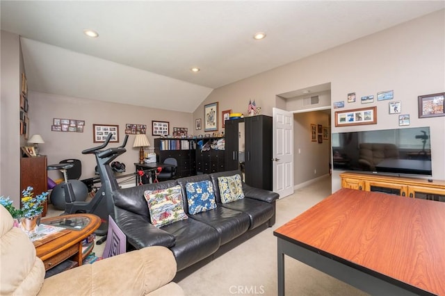 23 Landing, Laguna Niguel, CA 92677 - living area featuring light carpet, recessed lighting, and vaulted ceiling