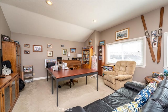 23 Landing, Laguna Niguel, CA 92677 - home office with light carpet, vaulted ceiling, and recessed lighting