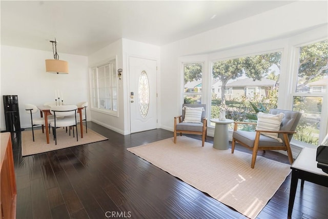 entryway featuring baseboards and dark wood-style flooring