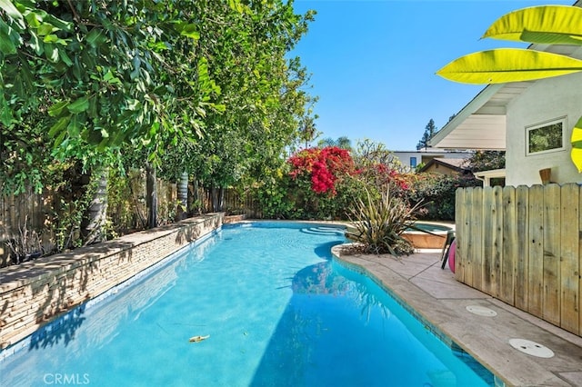 view of swimming pool with a fenced backyard and a fenced in pool