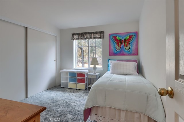 bedroom with a closet and carpet