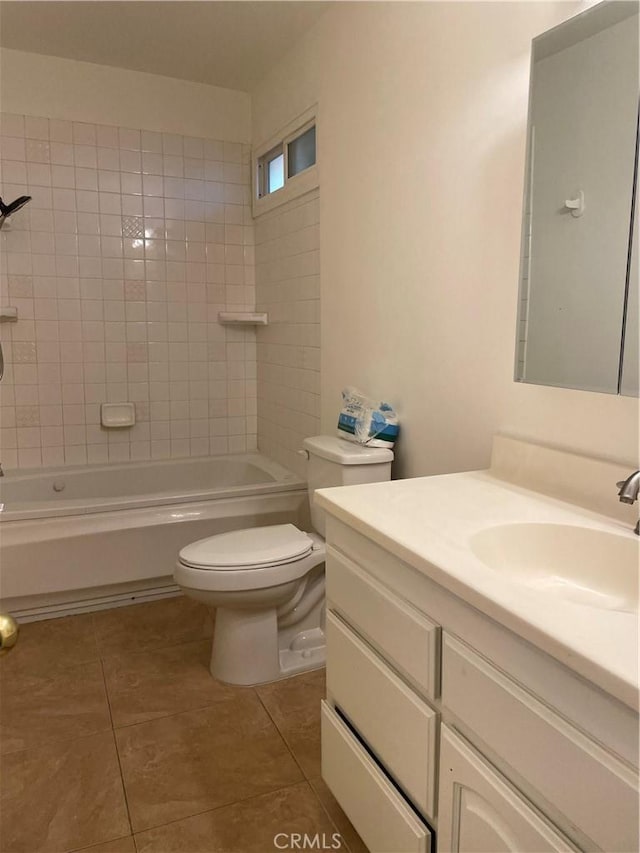 full bathroom featuring tile patterned flooring, vanity, toilet, and bathing tub / shower combination