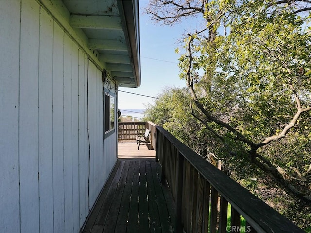 view of wooden balcony with a wooden deck