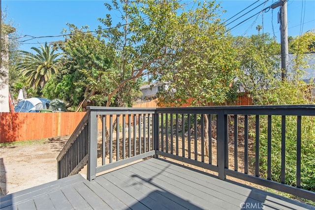 deck featuring a fenced backyard