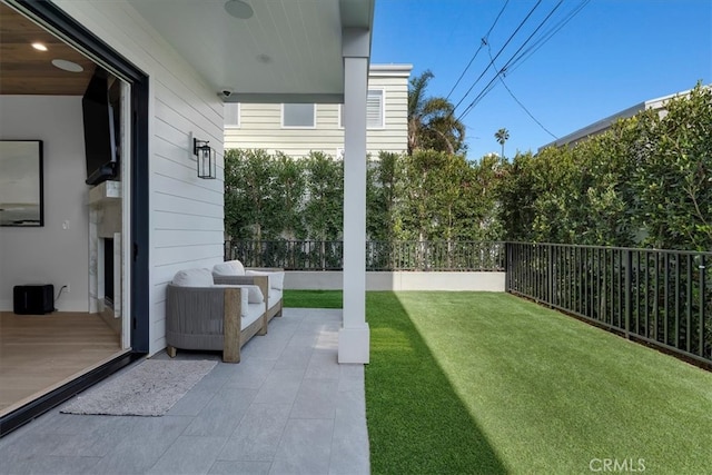 view of yard with a patio and a fenced backyard