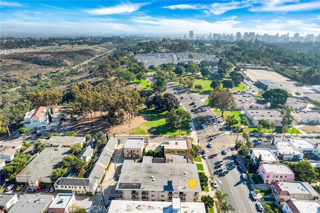 drone / aerial view with a city view