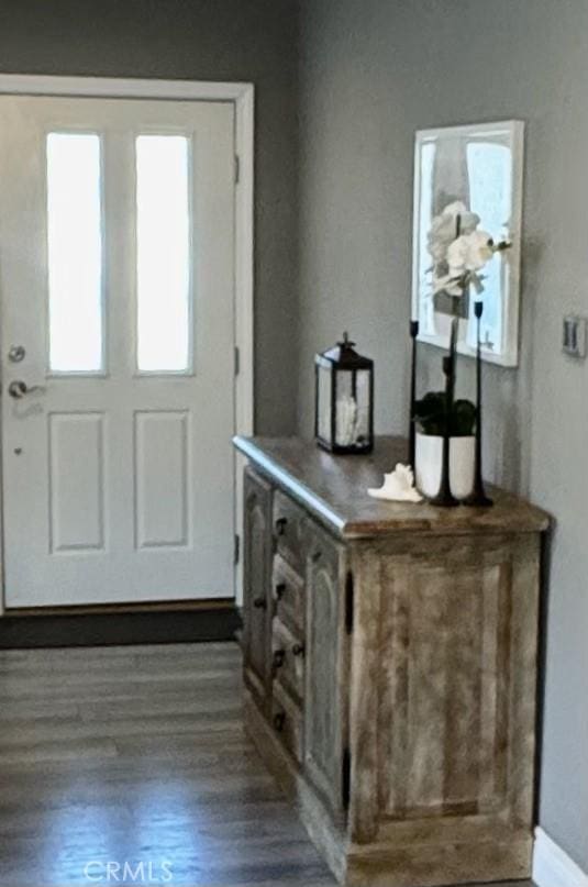 foyer featuring wood finished floors