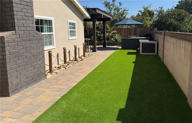 view of yard with a patio and a fenced backyard