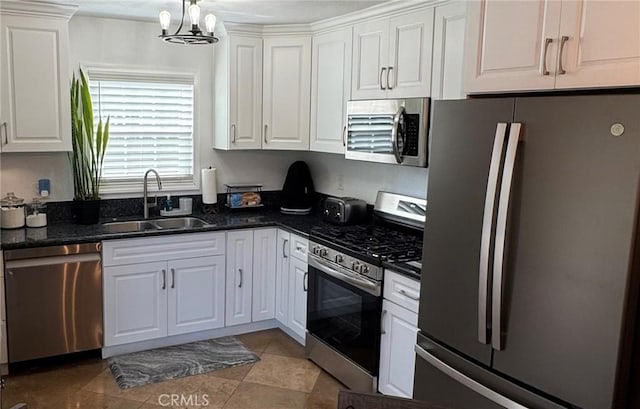 kitchen featuring a sink, appliances with stainless steel finishes, and white cabinetry