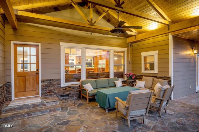 view of patio featuring an outdoor hangout area and ceiling fan