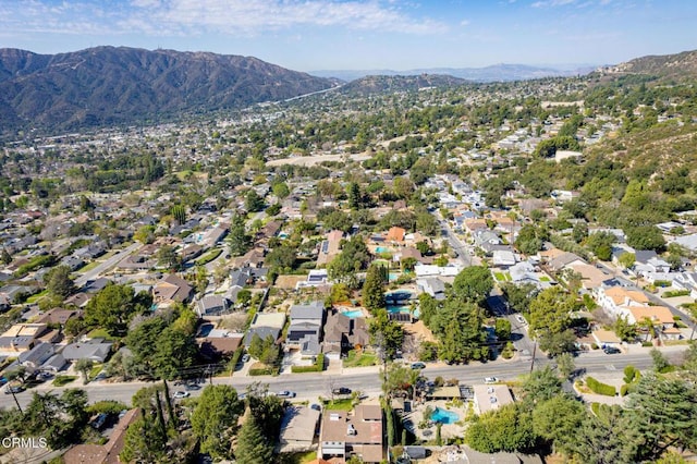 aerial view featuring a residential view and a mountain view