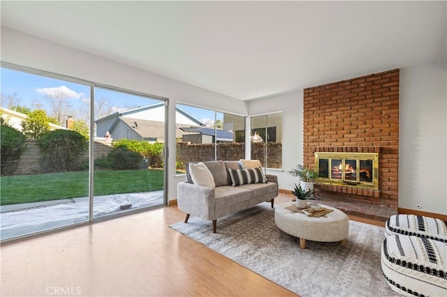 sunroom with a fireplace