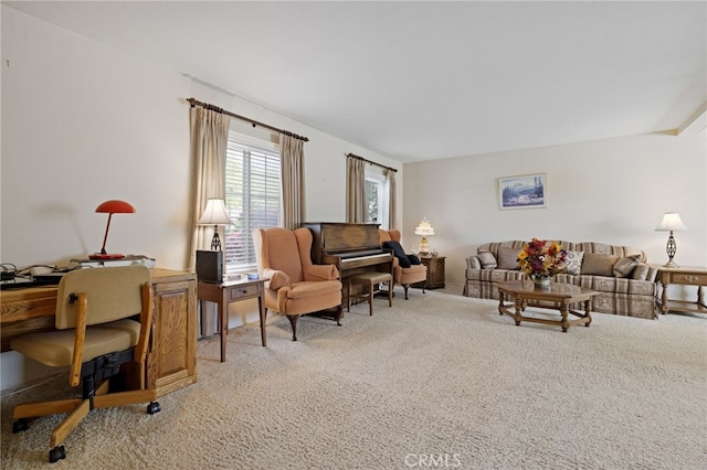 living room with light colored carpet