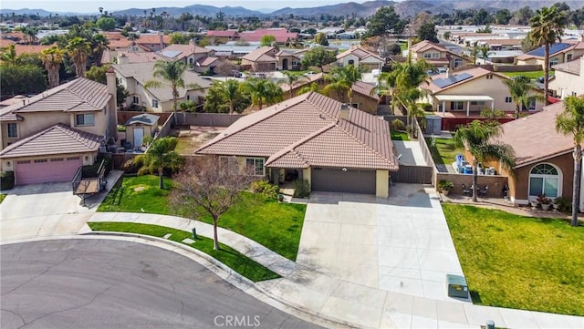 aerial view featuring a residential view and a mountain view