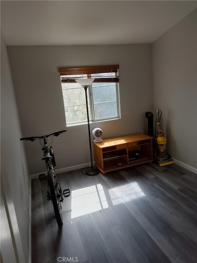 interior space featuring baseboards and wood finished floors