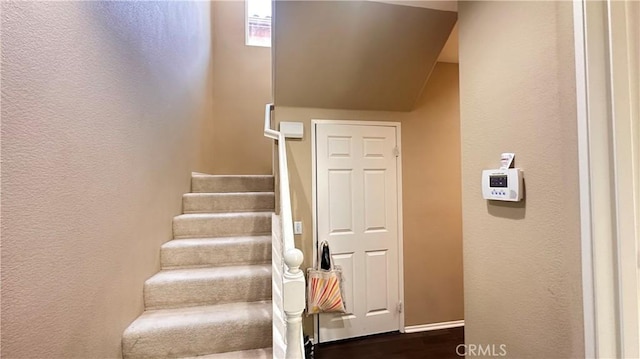 staircase with wood finished floors