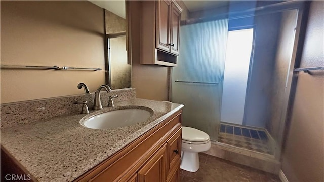 28821 Del Monte Dr, Menifee, CA 92586 - bathroom with vanity, a walk in shower, and tile patterned flooring