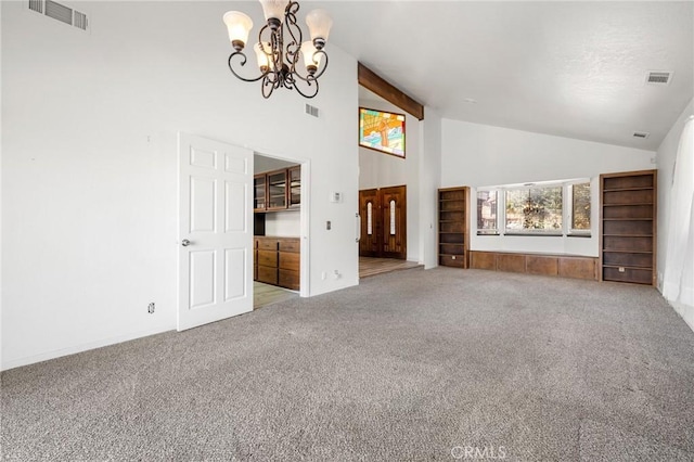 13615 Spring Valley Pkwy, Victorville, CA 92395 - interior space featuring carpet flooring, visible vents, and a notable chandelier