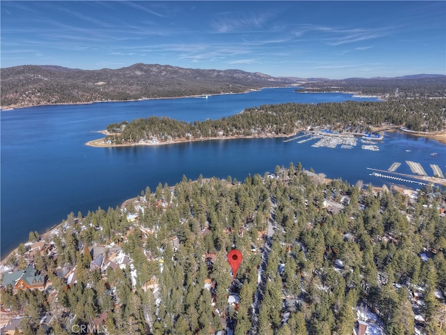 aerial view with a water and mountain view