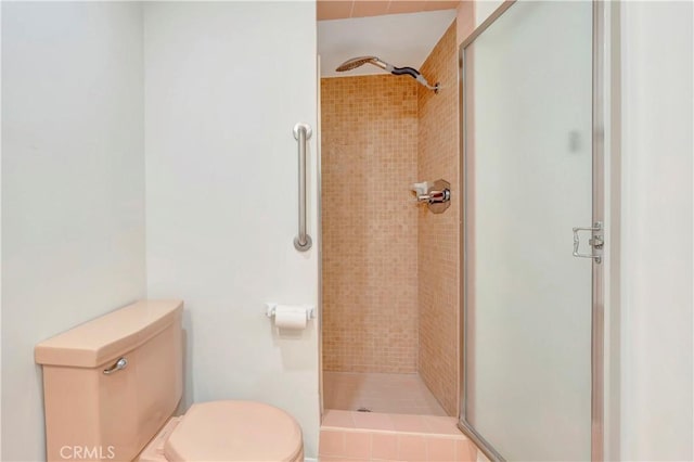 full bathroom with toilet and a stall shower