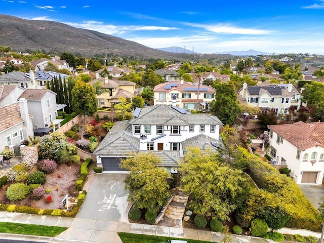 aerial view featuring a residential view and a mountain view