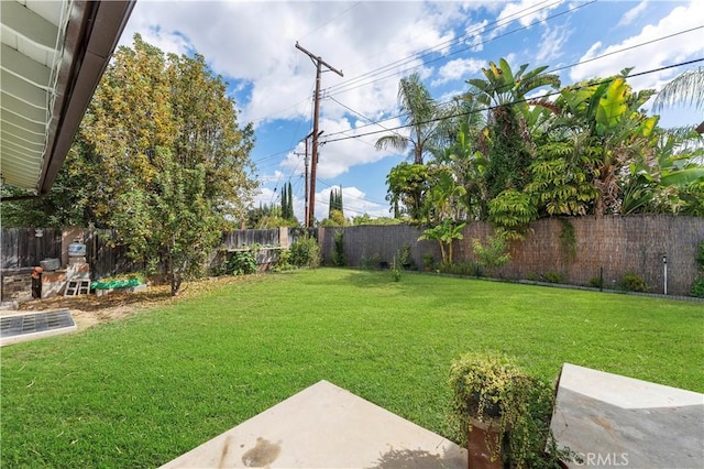 view of yard with a fenced backyard