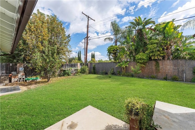 view of yard with a patio and a fenced backyard