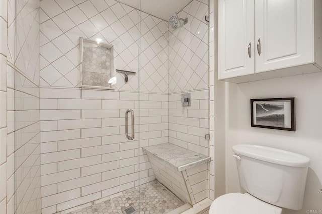 full bathroom with toilet and a shower stall