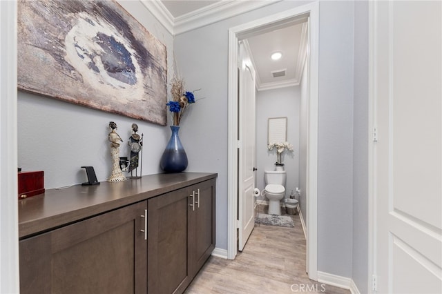 20900 Center St, Riverside, CA 92507 - corridor with ornamental molding and light wood-type flooring