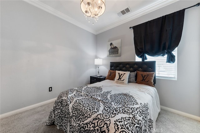 20900 Center St, Riverside, CA 92507 - carpeted bedroom featuring a chandelier and crown molding