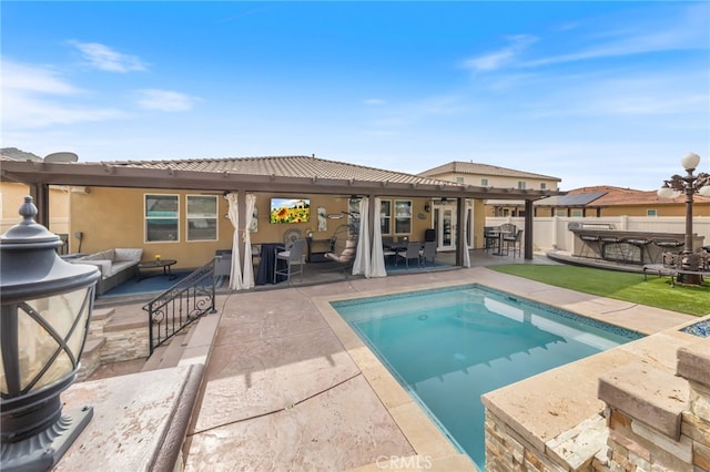 20900 Center St, Riverside, CA 92507 - view of swimming pool with outdoor dining space, outdoor lounge area, and a patio