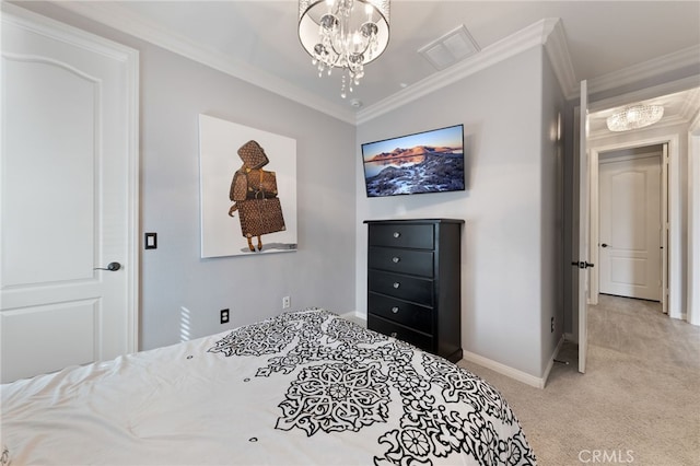 20900 Center St, Riverside, CA 92507 - bedroom with a chandelier, crown molding, and carpet