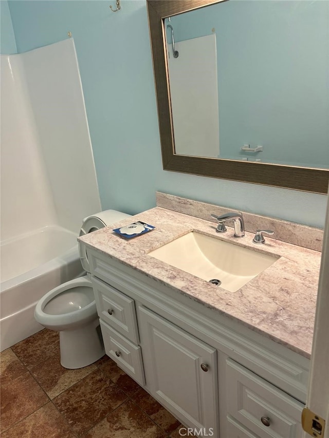 full bathroom featuring toilet, shower / tub combination, and vanity