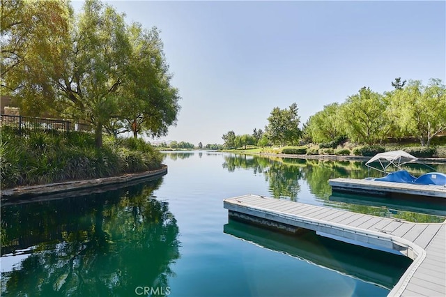 dock area featuring a water view