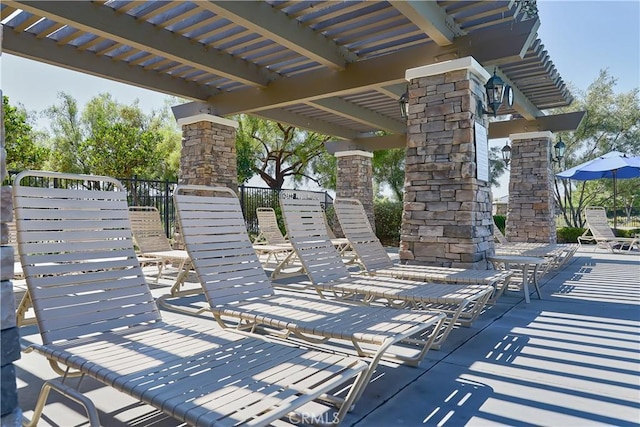 view of patio / terrace featuring a pergola